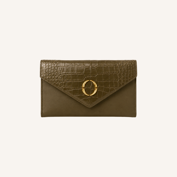 Pochette enveloppe Engel Kaki Alligator Mat
