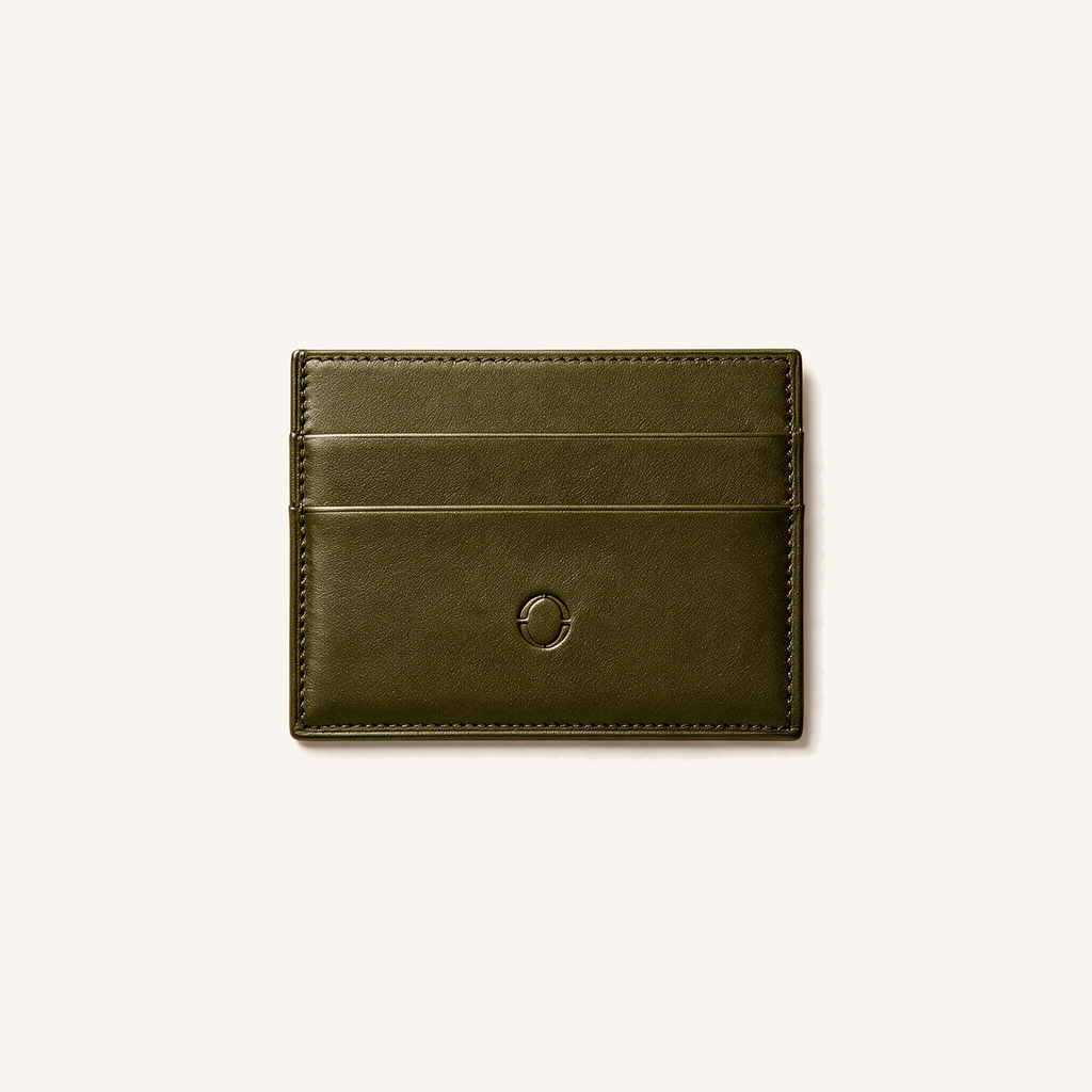 Porte-cartes OSZI First Touch en cuir d'agneau plongé kaki, vue de face