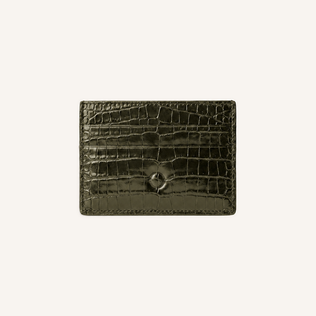 Porte-cartes OSZI First Touch en cuir d'alligator kaki mat, vue de face