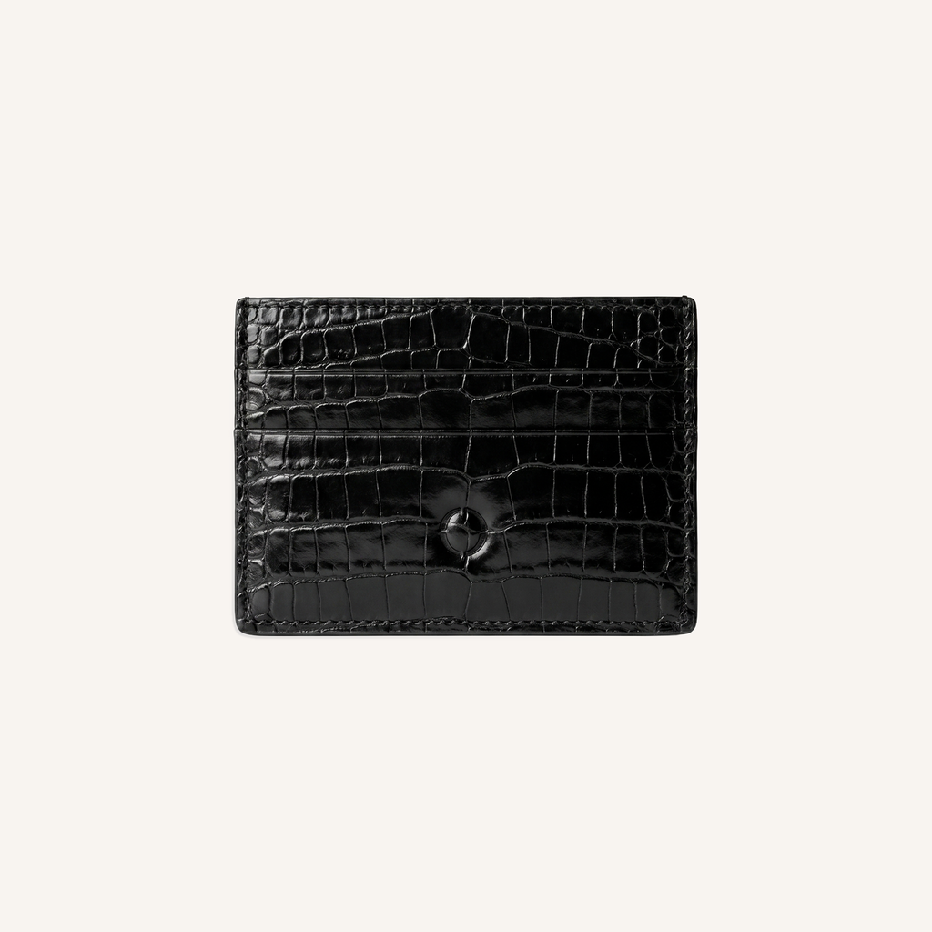 Porte-cartes OSZI First Touch en cuir d'alligator noir mat, vue de face